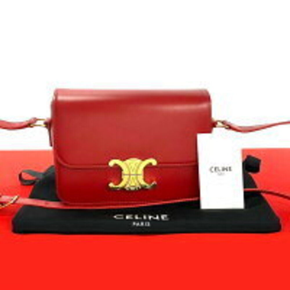 Celine Triomphe logo leather shoulder bag red